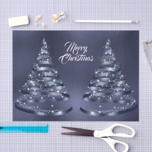 Christmas Shiny Blue Ribbon Tree Sparkle Seidenpapier (Handwerk)