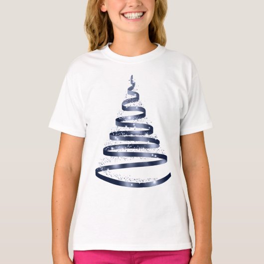 Christmas Shiny Blue Ribbon Tree Sparkle T-Shirt (Vorderseite)