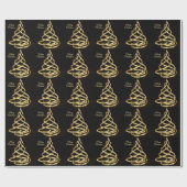 Christmas Shiny Golden Ribbon Tree Sparkle Black Geschenkpapier (Flach)