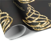 Christmas Shiny Golden Ribbon Tree Sparkle Black Geschenkpapier (Rolleneckpunkt)