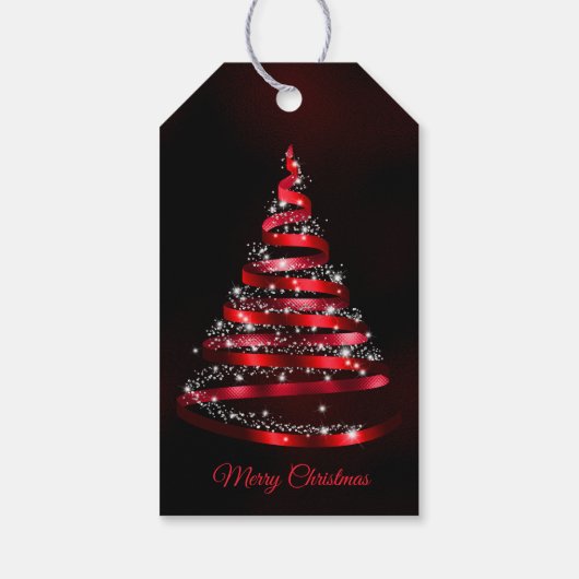 Christmas Shiny Red Ribbon Tree Sparkle Black Geschenkanhänger (Rückseite)
