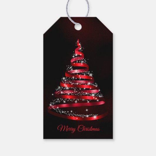 Christmas Shiny Red Ribbon Tree Sparkle Black Geschenkanhänger (Vorderseite)