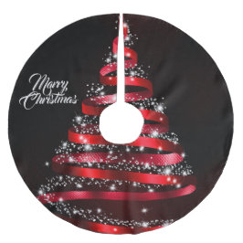 Christmas Shiny Red Ribbon Tree Sparkle Black Polyester Weihnachtsbaumdecke