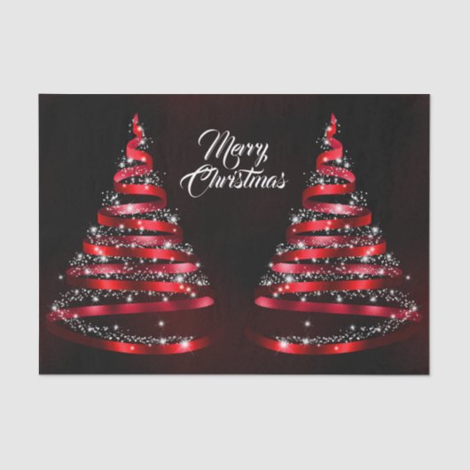 Christmas Shiny Red Ribbon Tree Sparkle Black Seidenpapier (Vorderseite)