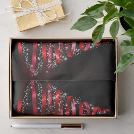 Christmas Shiny Red Ribbon Tree Sparkle Black Seidenpapier (Geschenk)