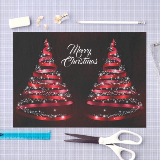Christmas Shiny Red Ribbon Tree Sparkle Black Seidenpapier (Handwerk)