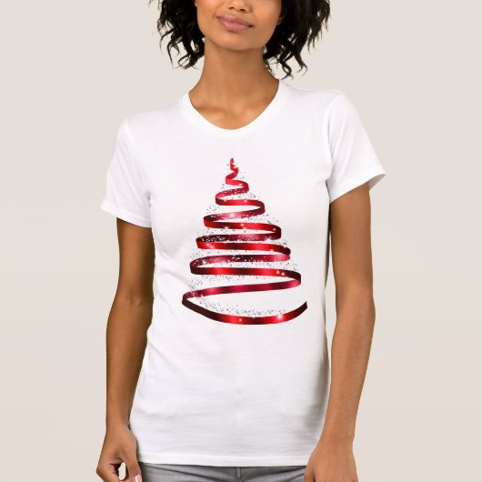 Christmas Shiny Red Ribbon Tree Sparkle T-Shirt (Vorderseite)