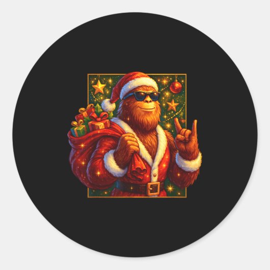 Christmas Shirts Funny Xmas Sasquatch Santa Bigfoo Runder Aufkleber (Vorderseite)