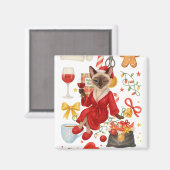 Christmas Siamese Cat is celebrating at home Magnet (Vorderseite/Rückseite)