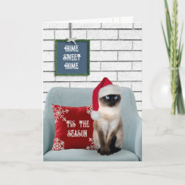 Christmas Siamese Cat on a Chair Feiertagskarte