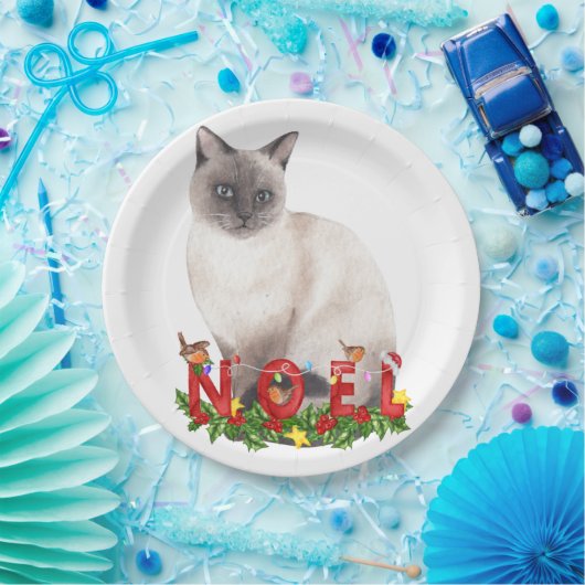 Christmas Siamese Cat Watercolor Pappteller (Party)