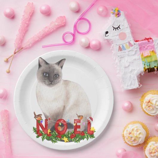 Christmas Siamese Cat Watercolor Pappteller (Party)