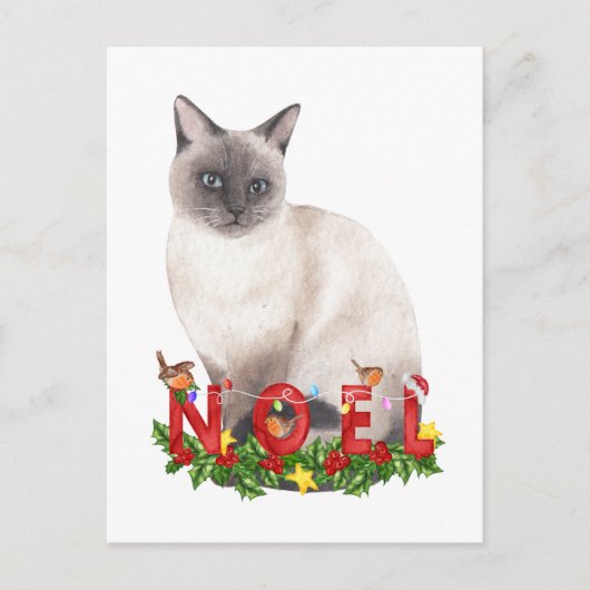 Christmas Siamese Cat Watercolor Postkarte (Vorderseite)