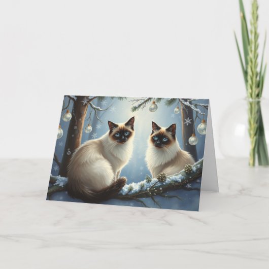 Christmas Siamese Cats Grußkarte Dankeskarte (Vorderseite)