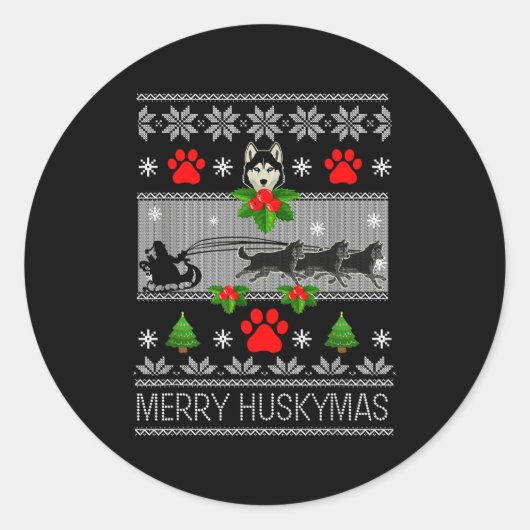 Christmas Siberian Husky Dog Husky Ugly Merry Husk Runder Aufkleber (Vorderseite)