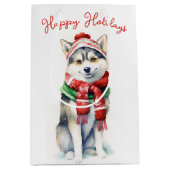 Christmas Siberian Husky Dog Mittlere Geschenktüte (Vorderseite)