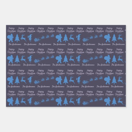 Christmas Silhouette Wrapping Paper in Blue Geschenkpapier Set (Vorderseite 2)