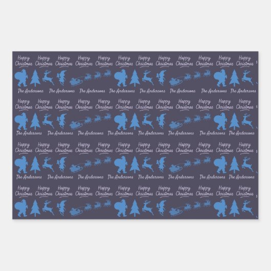 Christmas Silhouette Wrapping Paper in Blue Geschenkpapier Set (Vorderseite)