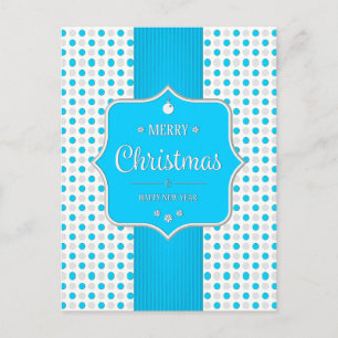 Christmas Silver-Blue Polka Dots Postcard Feiertagspostkarte
