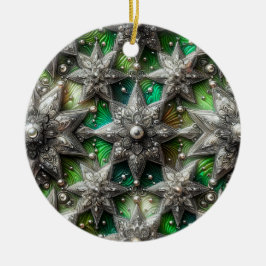 CHRISTMAS Silver Pearl Green 3D Star ~ Keramik Ornament