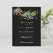 Christmas Simple Floral auf Black Christlich Weddi Einladung (Stehend Vorderseite)