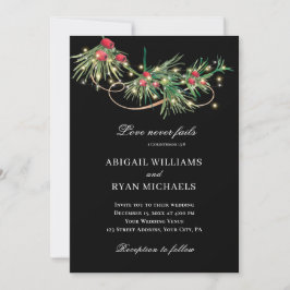 Christmas Simple Floral auf Black Christlich Weddi Einladung