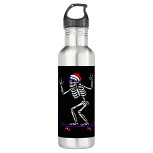 CHRISTMAS SKELETON AUF SKATEBOARD FUNNY XMAS EDELSTAHLFLASCHE