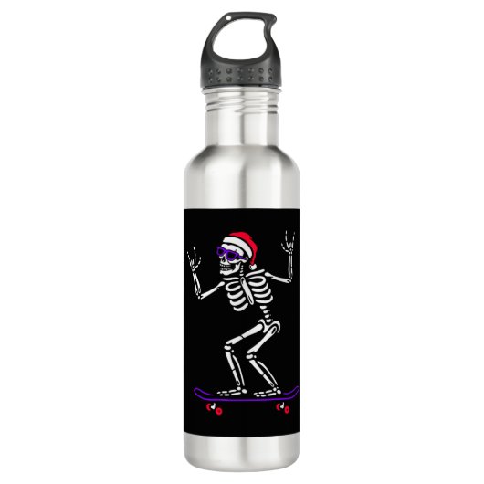 CHRISTMAS SKELETON AUF SKATEBOARD FUNNY XMAS EDELSTAHLFLASCHE (Vorderseite)