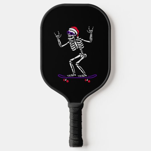 CHRISTMAS SKELETON AUF SKATEBOARD FUNNY XMAS PICKLEBALL SCHLÄGER (Vorderseite)