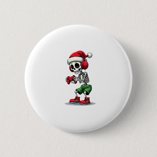 Christmas skeleton Gamer Pajamas xmas skull gaming Button (Vorderseite)