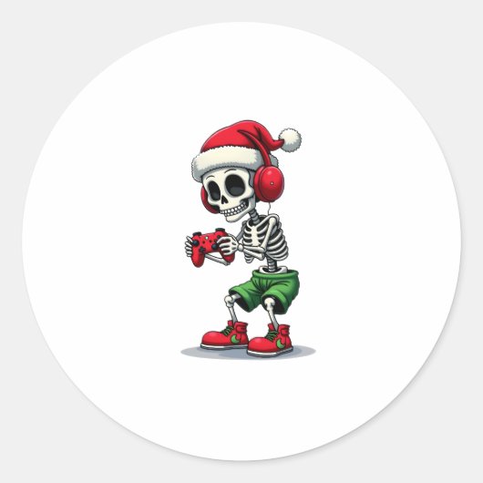 Christmas skeleton Gamer Pajamas xmas skull gaming Runder Aufkleber (Vorderseite)