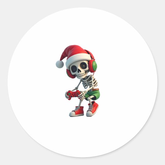 Christmas skeleton Gamer Pajamas xmas skull gaming Runder Aufkleber (Vorderseite)