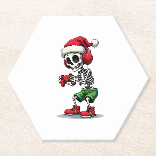 Christmas skeleton Gamer Pajamas xmas skull gaming Untersetzer (Vorderseite)