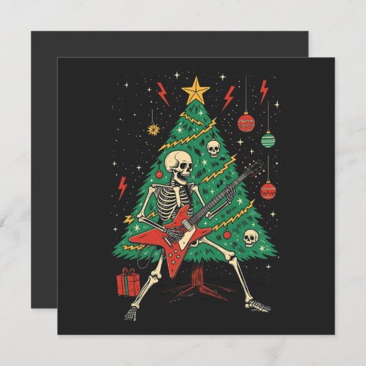 Christmas Skeleton Gitarrist Feiertagskarte (Vorne/Hinten)