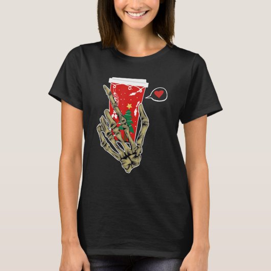 Christmas Skeleton Hand Drinking Coffee Latte Paja T-Shirt (Vorderseite)