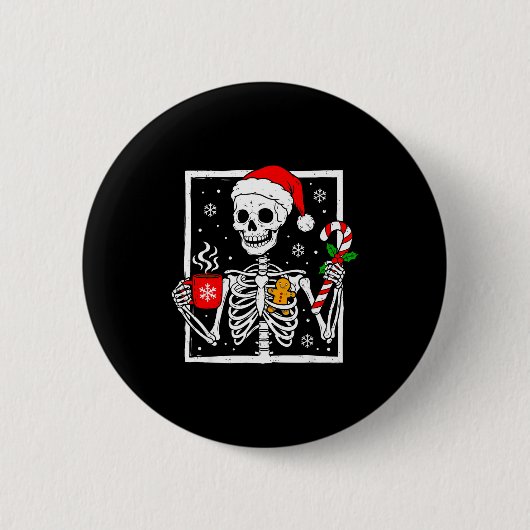 Christmas Skeleton Hat Santa Coffee Candy Cane Xma Button (Vorderseite)