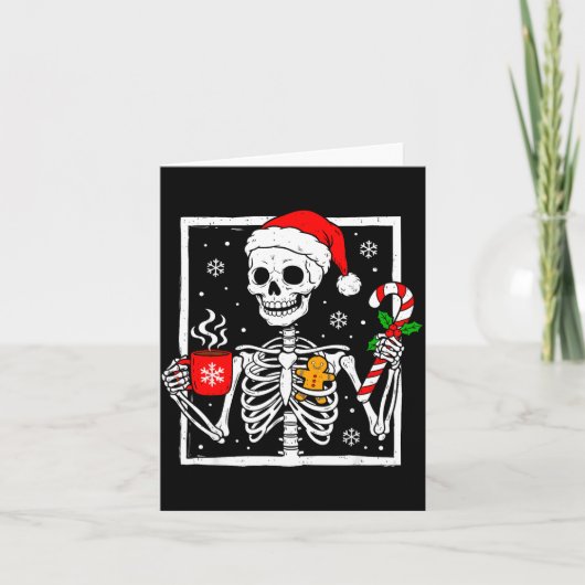 Christmas Skeleton Hat Santa Coffee Candy Cane Xma Karte (Vorderseite)