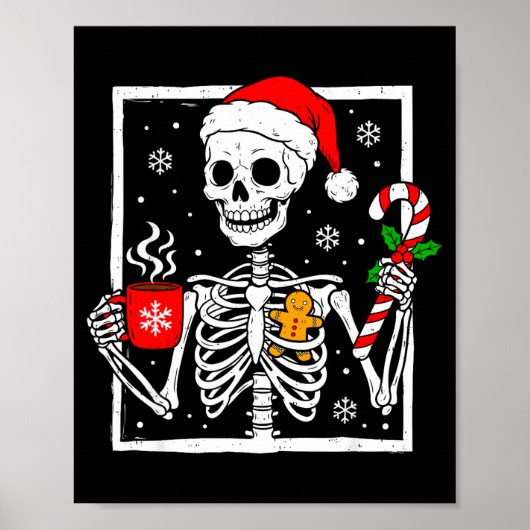 Christmas Skeleton Hat Santa Coffee Candy Cane Xma Poster (Vorne)
