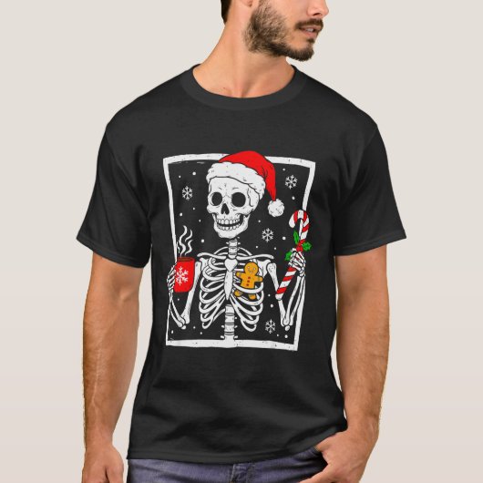 Christmas Skeleton Hat Santa Coffee Candy Cane Xma T-Shirt (Vorderseite)