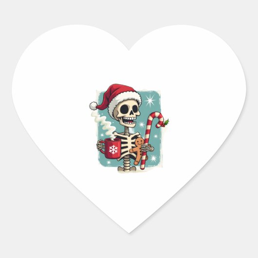 Christmas Skeleton Hot Chocolate Xmas Men Women Ki Herz-Aufkleber (Vorderseite)