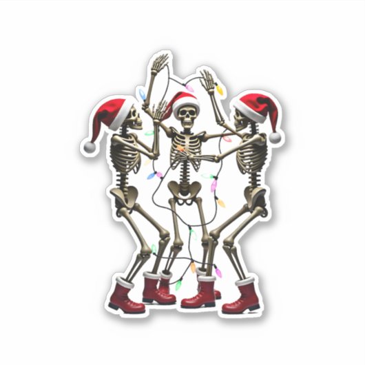 Christmas Skeleton Santa Dancing Lights (1) Aufkleber (Vorderseite)