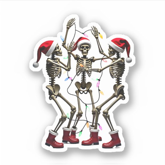 Christmas Skeleton Santa Dancing Lights (1) Aufkleber (Vorderseite)