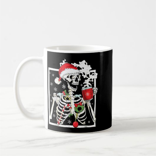 Christmas Skeleton With Smiling Skull Drinking Cof Kaffeetasse (Links)