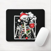 Christmas Skeleton With Smiling Skull Drinking Cof Mousepad (Mit Mouse)
