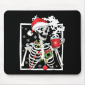 Christmas Skeleton With Smiling Skull Drinking Cof Mousepad (Vorne)