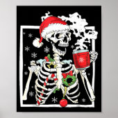 Christmas Skeleton With Smiling Skull Drinking Cof Poster (Vorne)