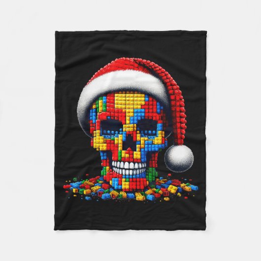Christmas Skull Santa Hat Block Bricks Master Buil Fleecedecke (Vorderseite)