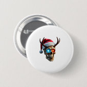 Christmas Skull with Santa Hat and Antlers Mystic Button (Vorne & Hinten)