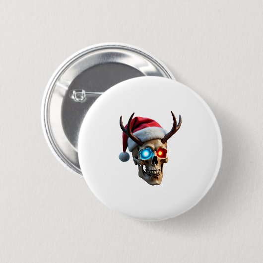 Christmas Skull with Santa Hat and Antlers Mystic  Button (Vorne & Hinten)