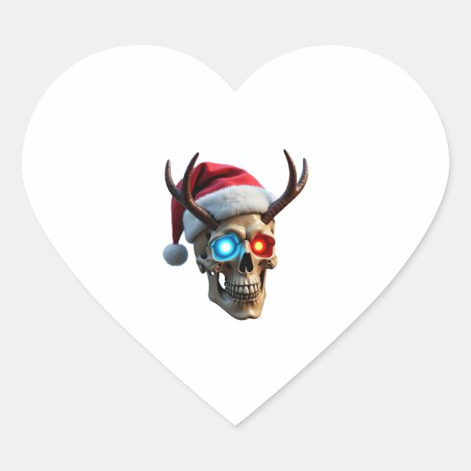 Christmas Skull with Santa Hat and Antlers Mystic Herz-Aufkleber (Vorderseite)